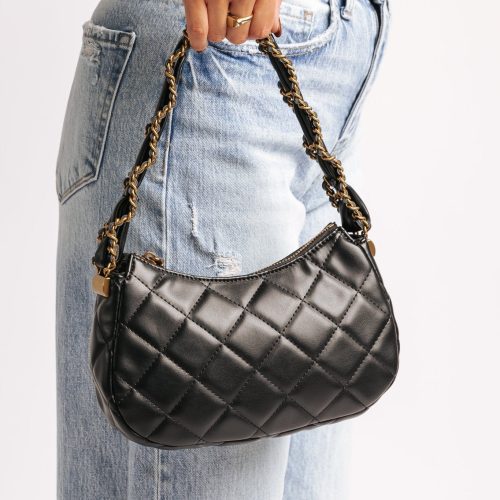 ellie black faux leather quilted shoulder bag 147805