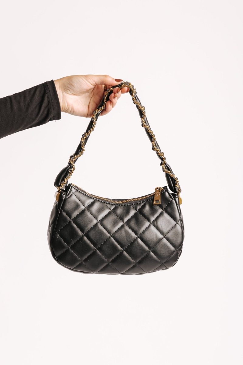 ellie black faux leather quilted shoulder bag 929173