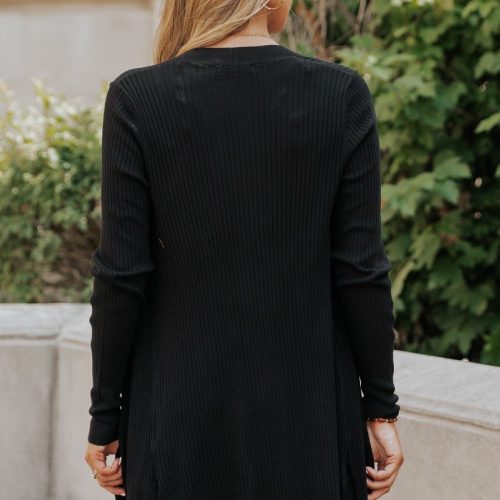 essential basic black ribbed cardigan final sale 308875