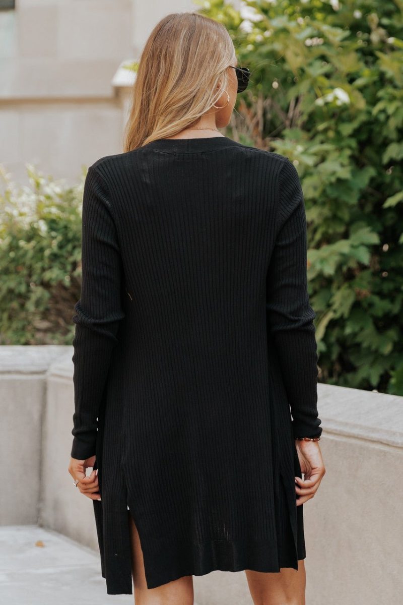 essential basic black ribbed cardigan final sale 308875