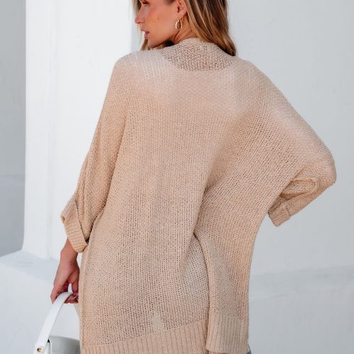 essential lightweight ribbed cardigan taupe 458841