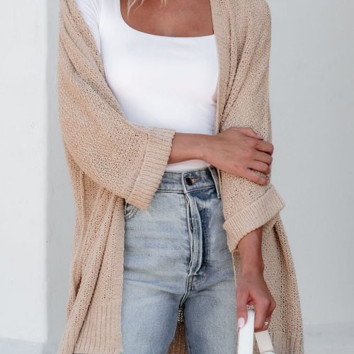 essential lightweight ribbed cardigan taupe 894334