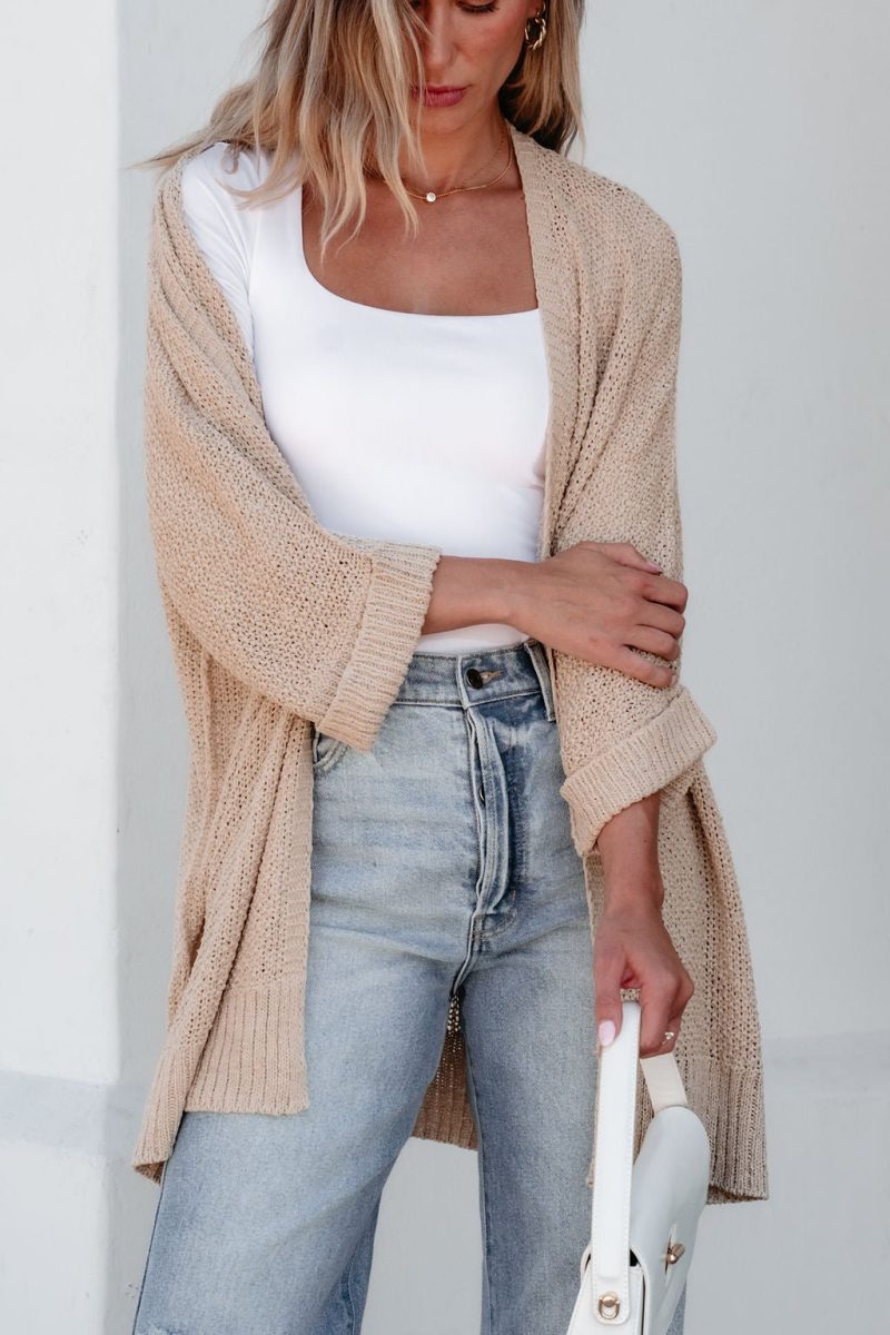 essential lightweight ribbed cardigan taupe 894334