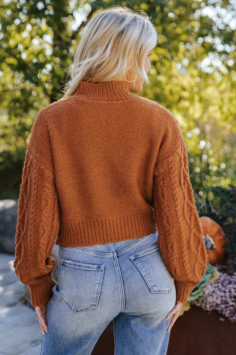 fall fest cable knit sweater burnt orange 291545