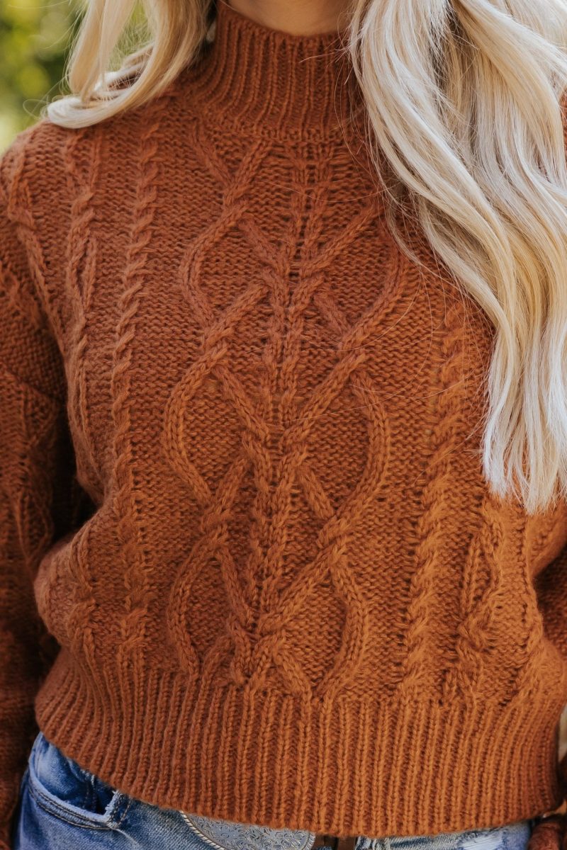 fall fest cable knit sweater burnt orange 581833