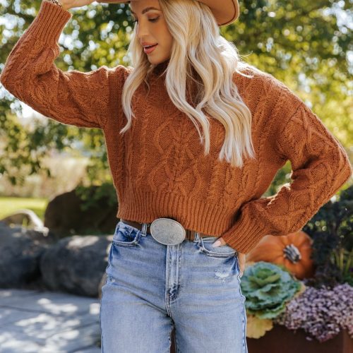 fall fest cable knit sweater burnt orange 906166