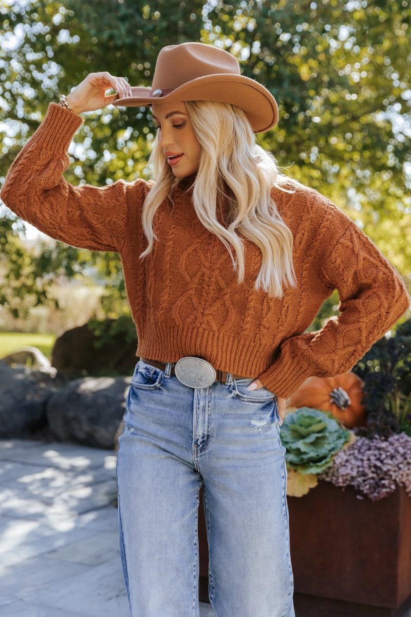 fall fest cable knit sweater burnt orange 906166