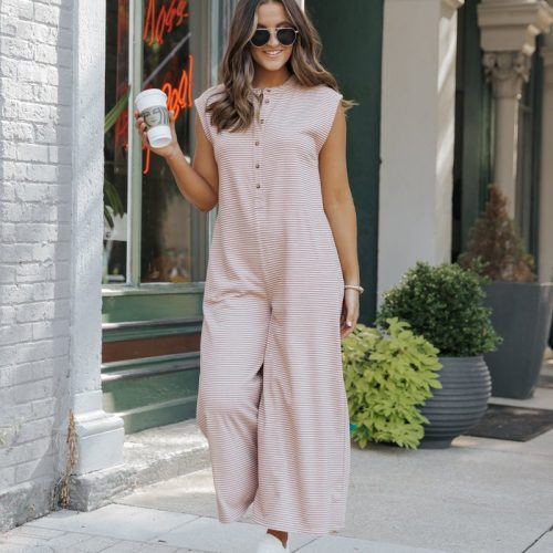 fall picnic striped wide leg jumpsuit taupe 936863