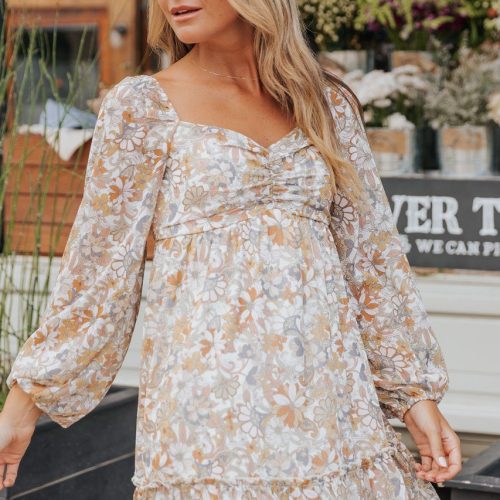 fall sweetheart floral long sleeve dress 323586