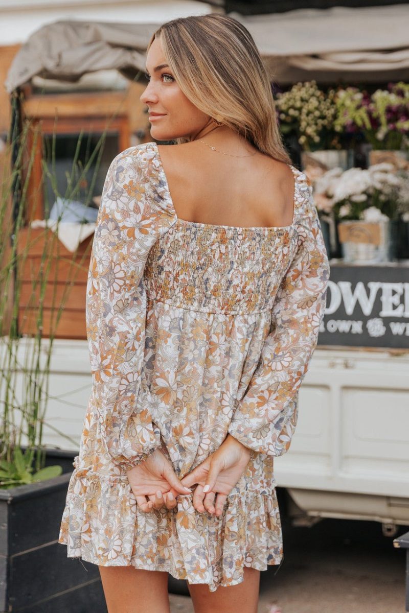 fall sweetheart floral long sleeve dress 527485