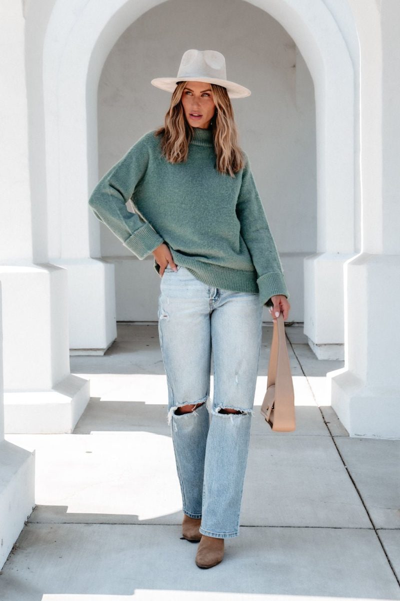 falling for you green ribbed sweater pre order 990661