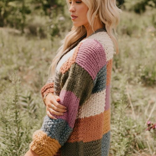 falling leaves olive color block cardigan 520182