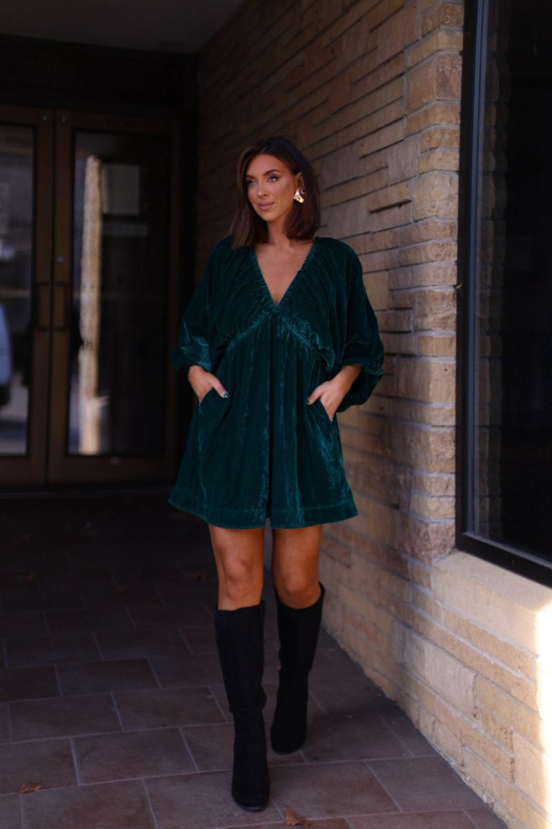 free people emerald green portia velvet mini dress 311854