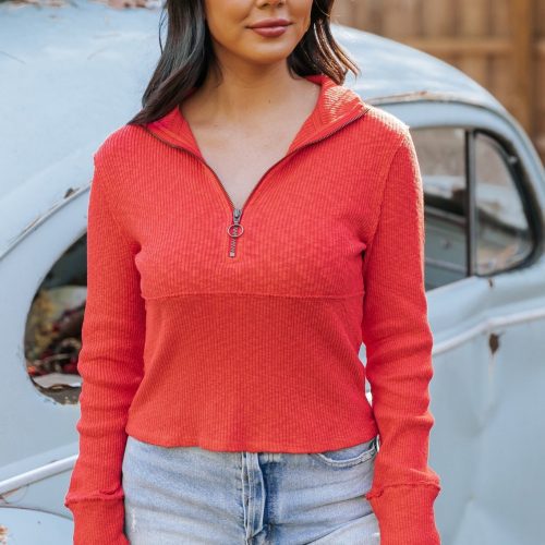 free people red midnight half zip pullover 570898