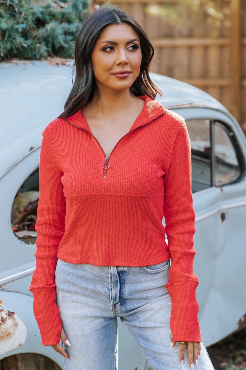 free people red midnight half zip pullover 570898