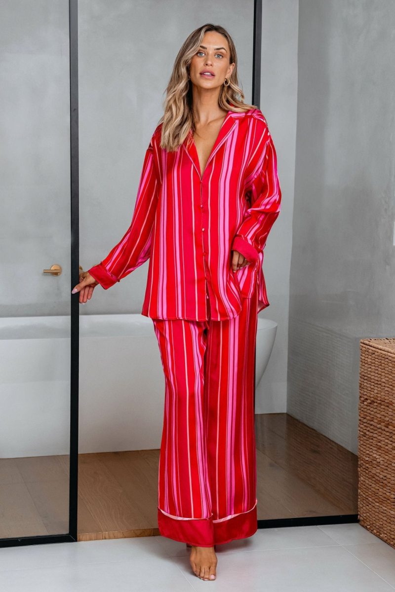 free people red striped dreamy days pajama set 259847