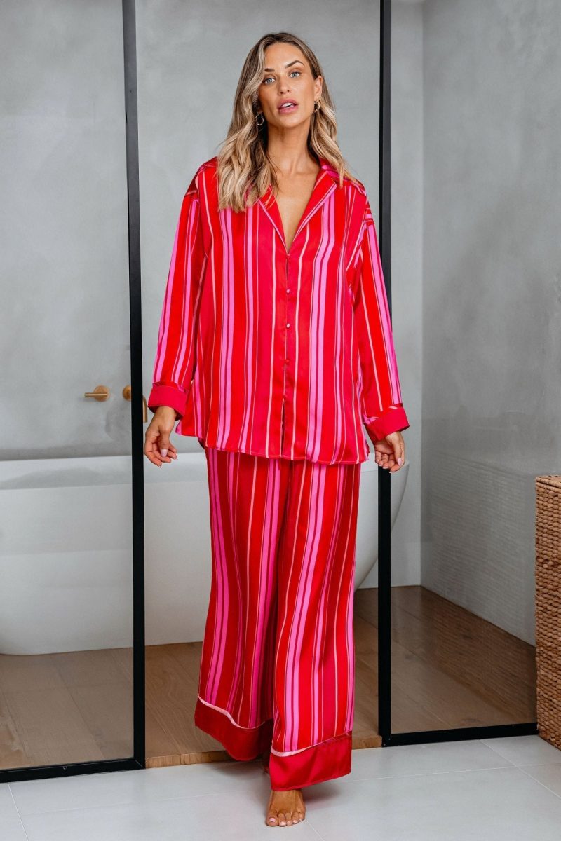 free people red striped dreamy days pajama set 550189