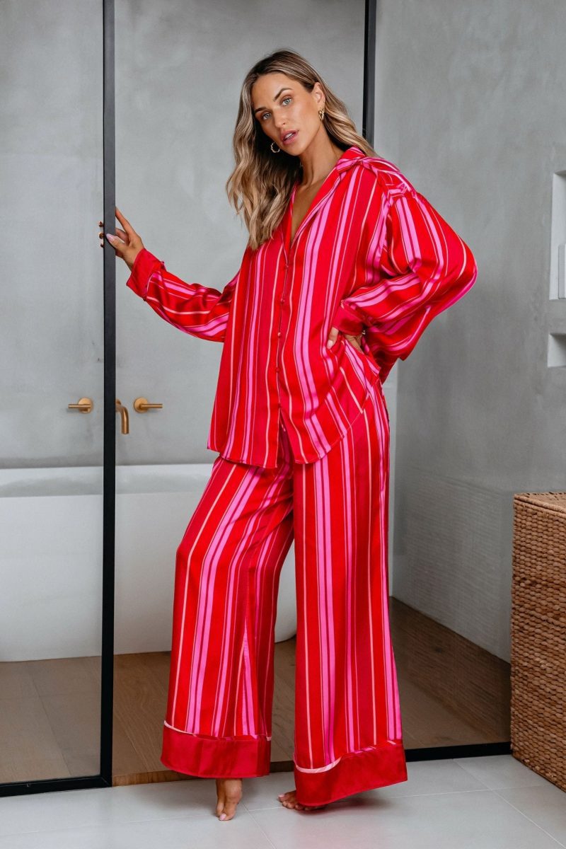 free people red striped dreamy days pajama set 683003