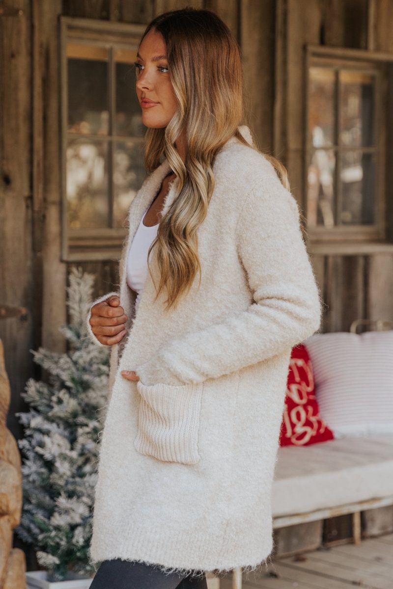 fuzzy beige cozyknit patch pocket cardigan 713097