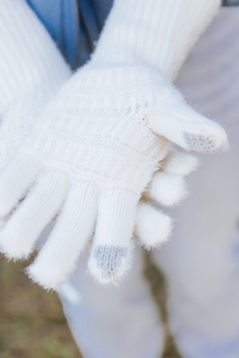 fuzzy cable knit smart touch gloves ivory 165600