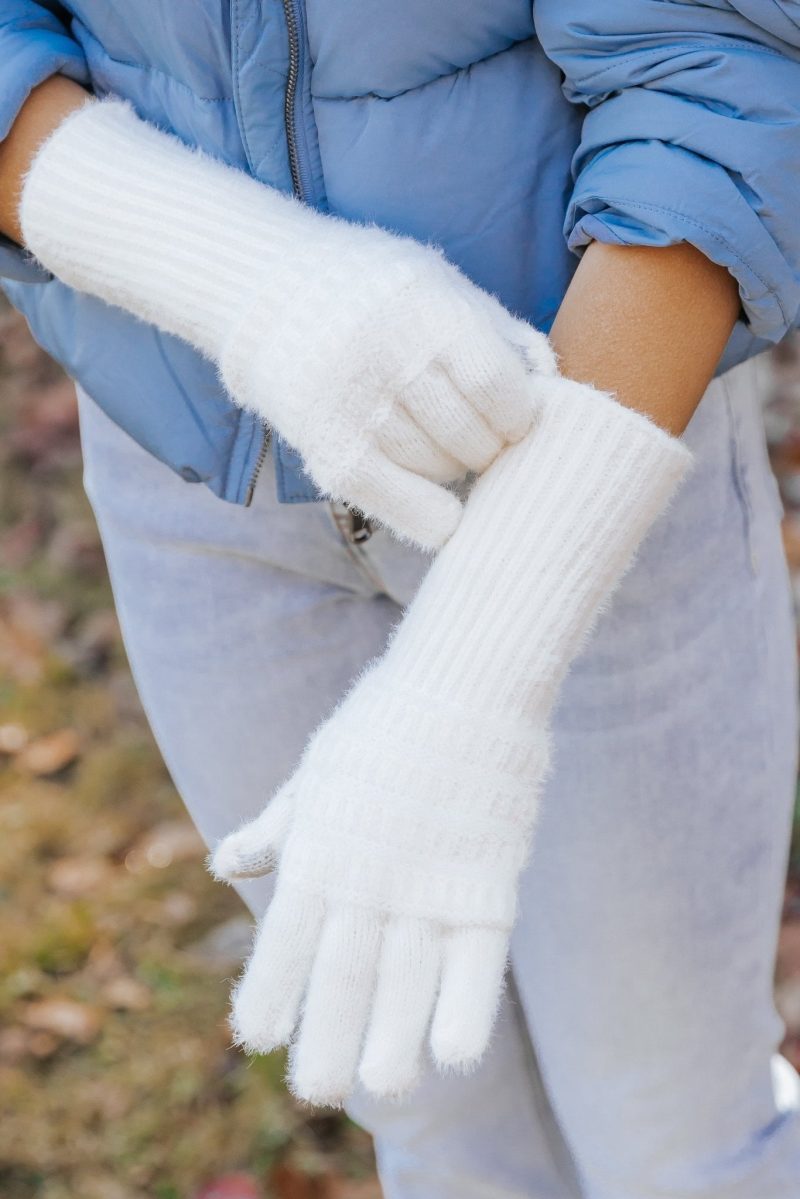 fuzzy cable knit smart touch gloves ivory 986888