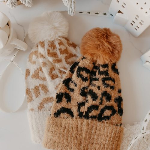 fuzzy leopard print pom beanie 477240