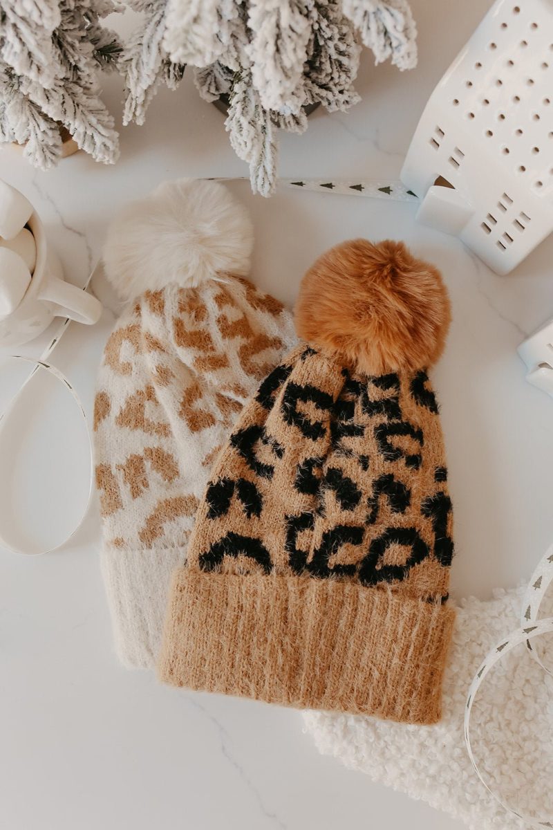 fuzzy leopard print pom beanie 477240