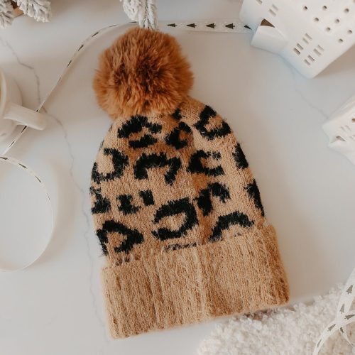 Fuzzy Leopard Print Pom Beanie - Magnolia Boutique