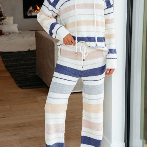 fuzzy multi striped hooded sweater 905470