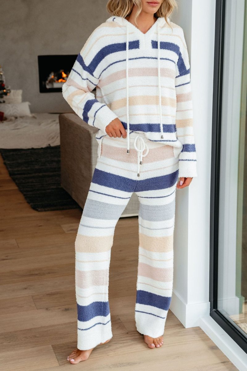 fuzzy multi striped hooded sweater 905470