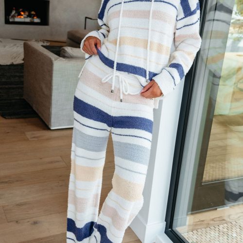 fuzzy multi striped hooded sweater 948691