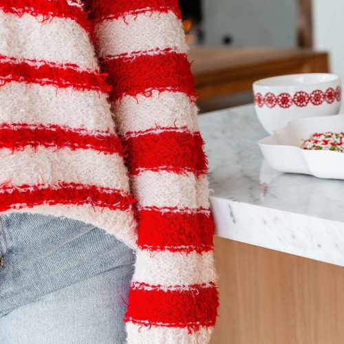 fuzzy red striped pullover sweater 205865