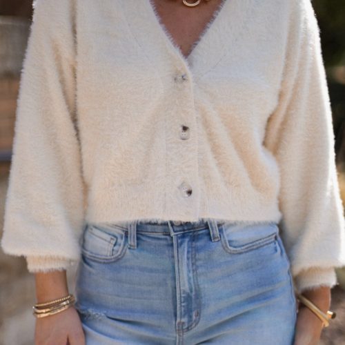 fuzzy soft cream sweater cardigan 411541