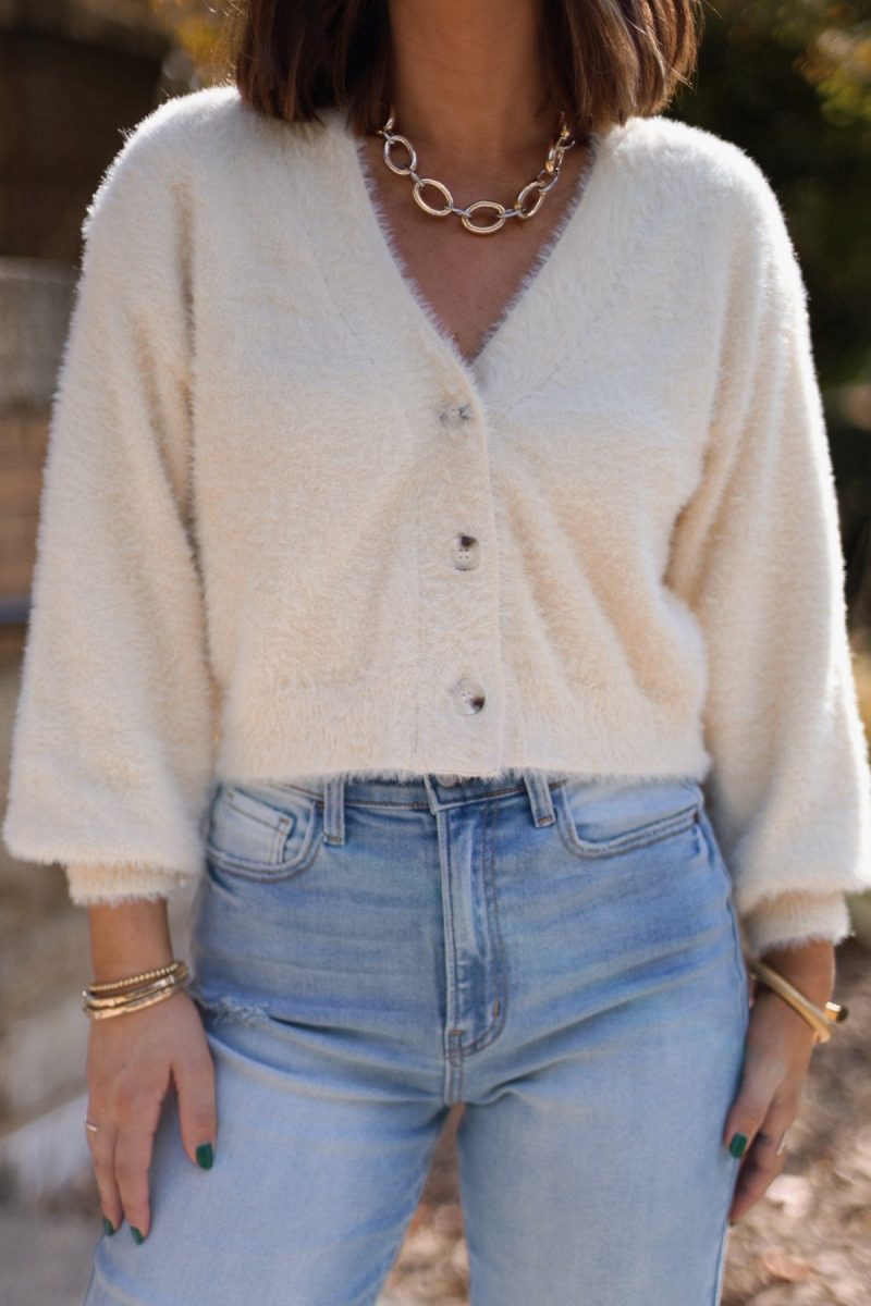 fuzzy soft cream sweater cardigan 411541