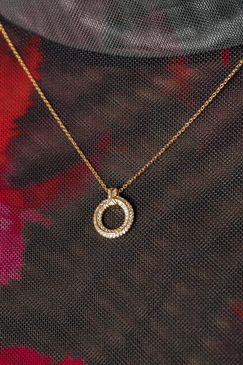 gold pave hoop pendant necklace 110750