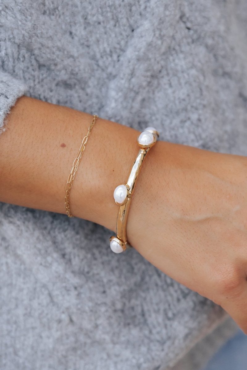 gold pearl charm bracelet 827451