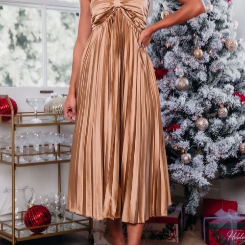 gold satin pleated midi dress 863309