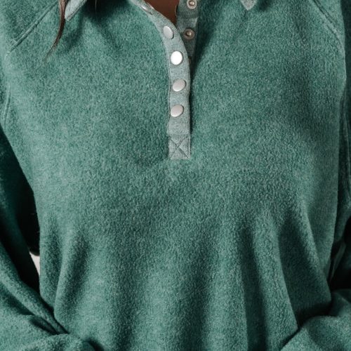 green brushed button up pullover 826827