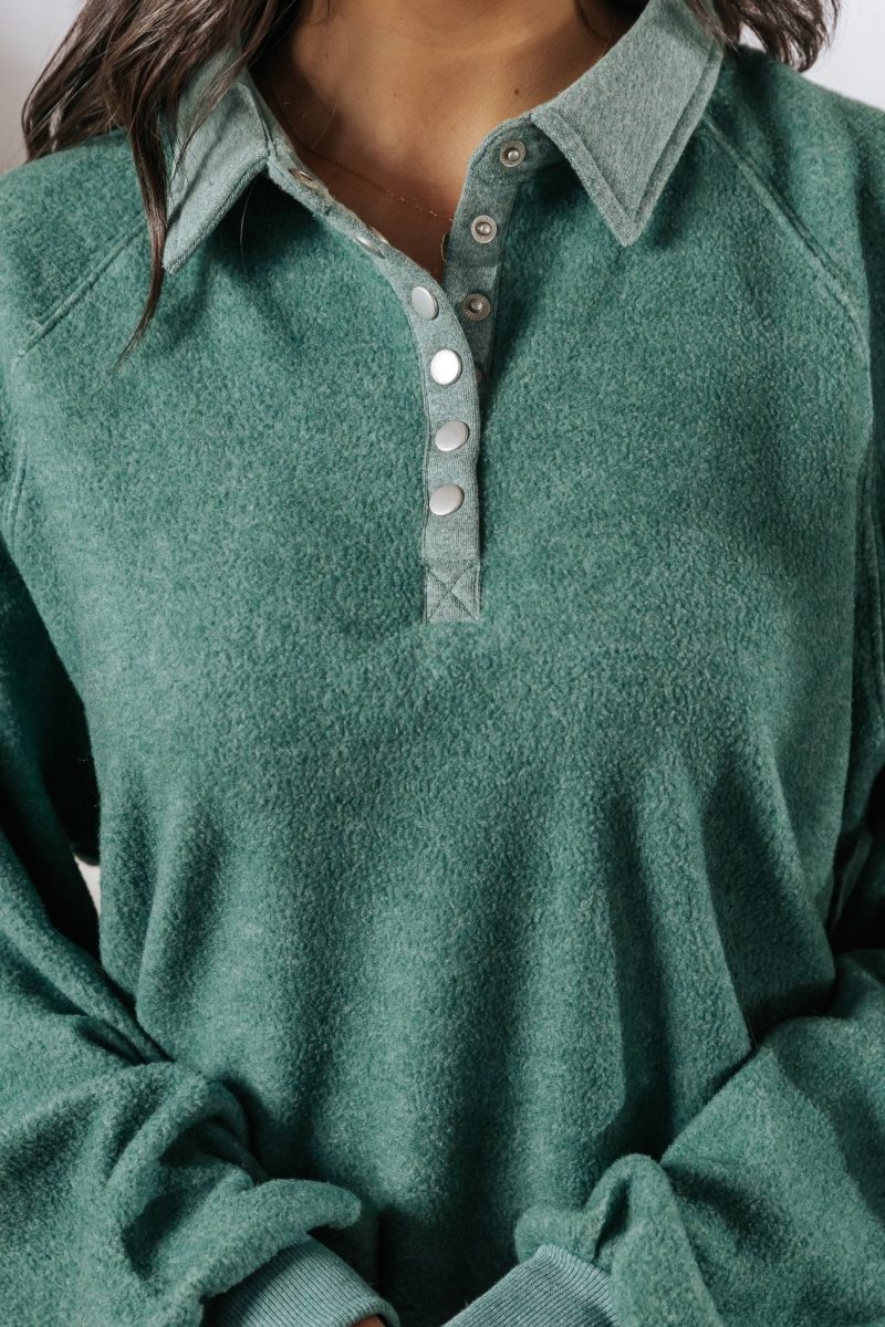 green brushed button up pullover 826827