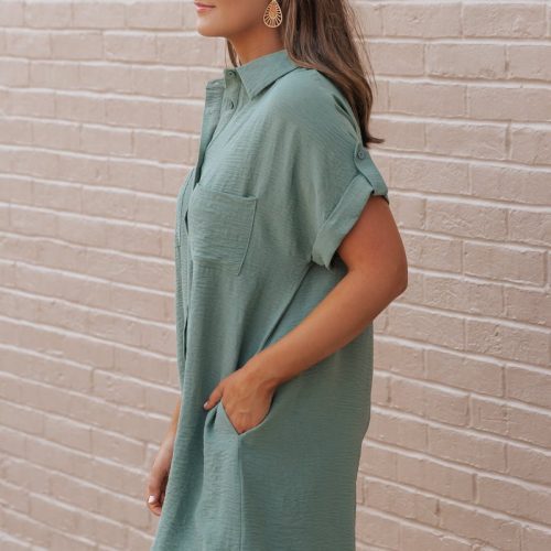 green button up shirt dress 462798