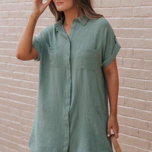 green button up shirt dress 754946