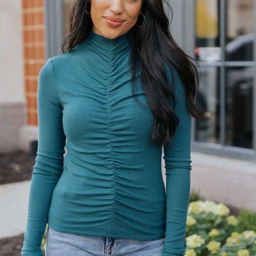 green cinched mock neck top 189612