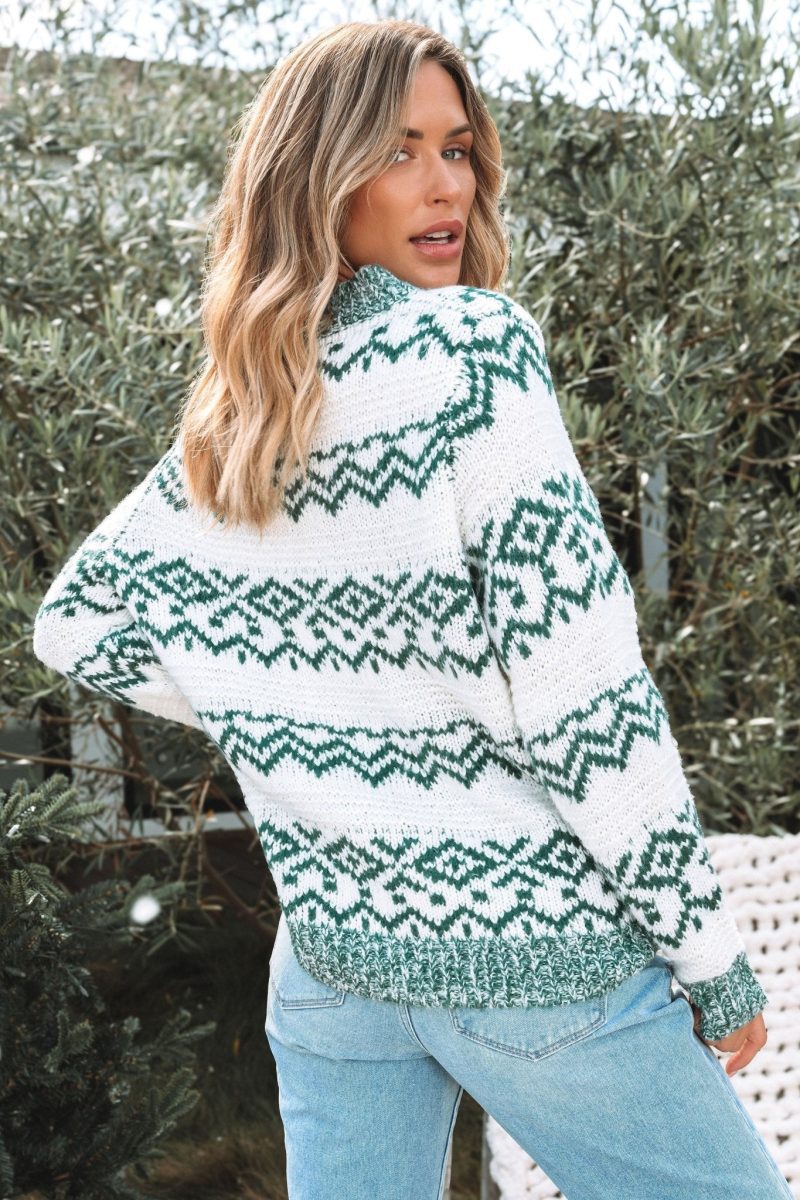 green fair isle pullover sweater 734170