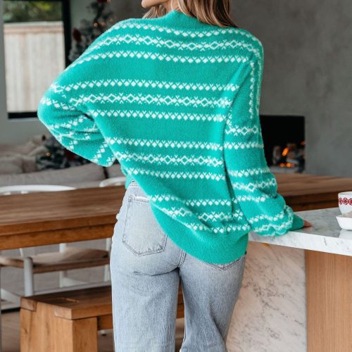 green fuzzy soft print sweater 329890