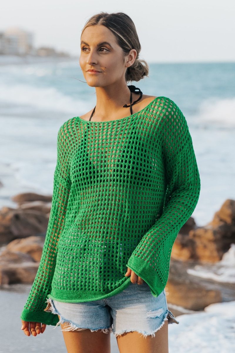 green long sleeve cover up top 676980