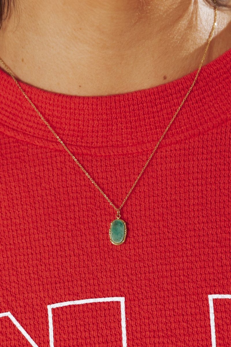 green oval stone pendant necklace 655226