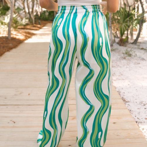 green print high waisted silk pants 413198