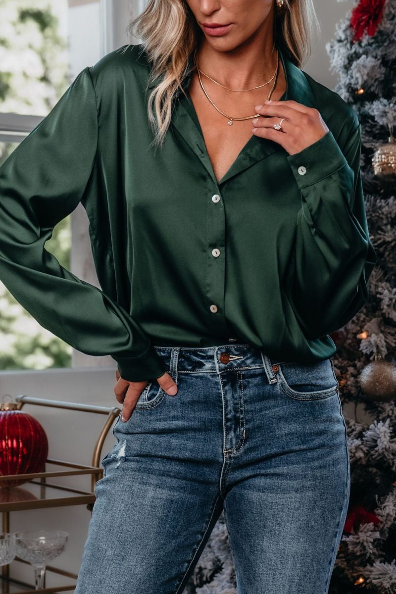 green satin button up bodysuit 376336