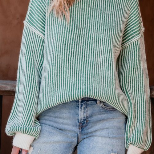 green striped seam detail sweater 263627