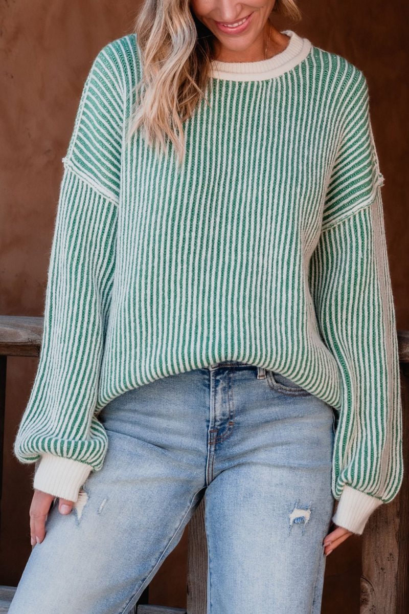 green striped seam detail sweater 263627